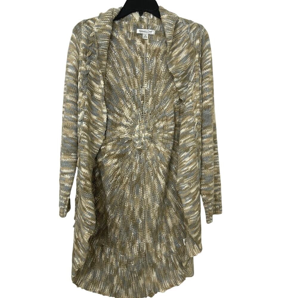 Coldwater Creek Radial Knit Wool Blend Waterfall Cardigan Boho Artsy Vintage M